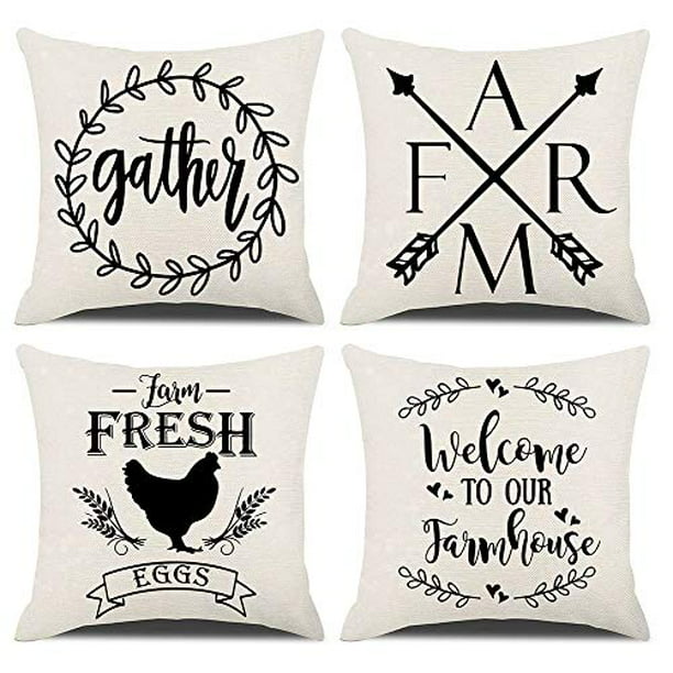 KACOPOL Farmhouse Buffalo Check Plaid Pillow Covers Home Sweet Home Rustic Quotes Throw Pillow Case Cushion Cover for Fall Home Decor Black and White 18 x 18 Set of 4 Farm & Home 
